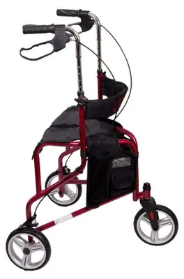 Produktbild von Dreirad-Rollator Gehhilfe - Aluminium - Belastbar bis 135 kg - Rot - Kompakt und leicht
