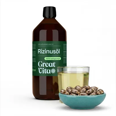 Produktbild von GreatVita Rizinusöl 1000 ml | 100% reines kaltgepresstes Rizinus-Öl