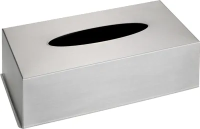 A silver-colored tissue box dispenser with an oval opening on top.