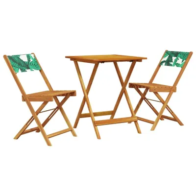 Produktbild von vidaXL 3-tlg. Bistro-Set Blattmuster Stoff und Massivholz