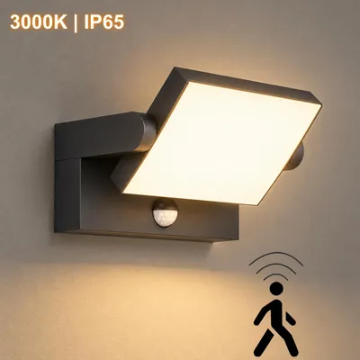 Produktbild von LED Außenwandleuchte mit Bewegungsmelder, 18W, 3000K Warmweiß, IP65 – Schwenkbare Außenlampe 340° aus Aluminium mit PIR-Sensor, CRI 90, Schwarz, Haust