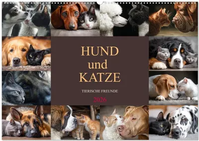 Produktbild von Hund und Katze - Tierische Freunde (Wandkalender 2026 DIN A2 quer), CALVENDO Monatskalender