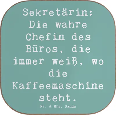 Produktbild von Mr. & Mrs. Panda Tischschoner Spruch Sekretärin Chef - Meeresbrise - Geschenk, Beruf, Holzuntersetzer, Büroheldin, Dokumentenmanagement, gläseruntersetzer, Büro, Coaster