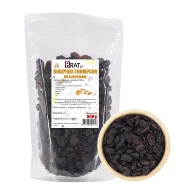 Zdjęcie produktu dla Rodzynki niesiarkowane Thompson 500g Brat.pl
