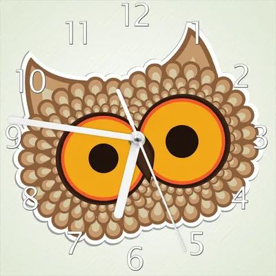 Produktbild von Wallario Design Wanduhr Lustige Comic Eule mit großen Augen aus Echtglas, Größe 20 x 20 cm
