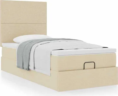 Produktbild von "2024"Moderne Ottoman-Bett mit Matratze Creme 90x200 cm Stoff - Klassische Betten DE127572