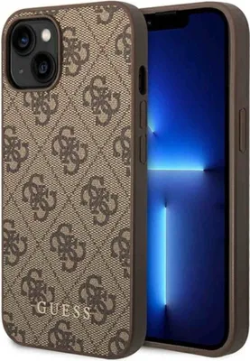 Produktbild von Guess 4G Metal Gold Logo Apple iPhone 14 Hard Case Cover Schutzhülle Braun
