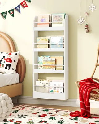 Productafbeelding van Ruimtebesparend boekenrek - Wandrek voor kinderen - Veiligheidswaarschuwing - Wandmontage