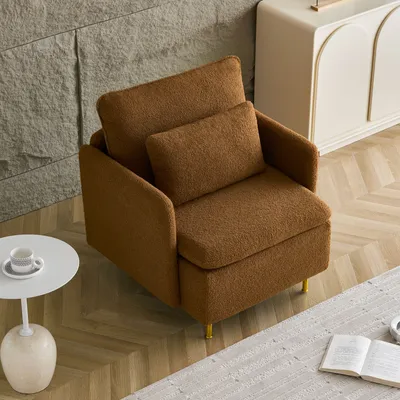 Produktbild von MODFU Einzelsofa Polsterstuhl mit Weiche Rückenlehne,Relaxsessel für Wohnzimmer und Schlafzimmer, Orange