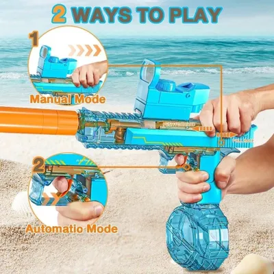 Image de Pistolet à eau pour enfants - Pistolet à eau électrique - Grande portée - Transparent - Jouet pour piscine - Bleu
