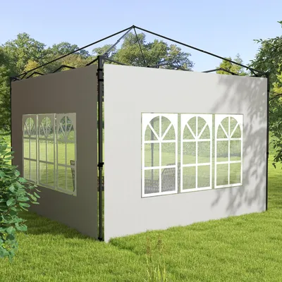 Produktbild von Pavillon Seitenwände 2er Set wasserdicht, Seitenteile mit Fenster PE-Plane, für Faltpavillon 3x3 und 3x6 m, Weiß | 293x193 cm | Klettverschluss