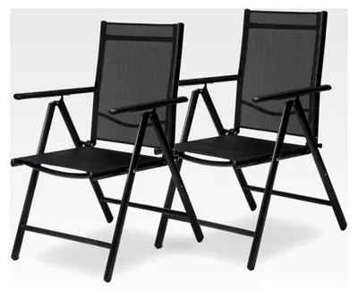 Produktbild von 2er Set Gartenstühle Niedriglehner - klappbar mit 8-fach verstellbarer Rückenlehne und Armlehnen - belastbar bis 120 kg - Aluminium Klappsessel für Garten, Balkon und Terrasse - Anthrazit