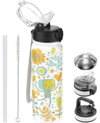 Produktbild von Edelstahl Wasserflasche mit Strohhalm 600ml Weiß BPA-frei Auslaufsicher Thermosflasche