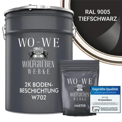 Produktbild von 2K Epoxidharz Garagenfarbe Bodenbeschichtung W702 Tiefschwarz wie RAL 9005 - 5Kg