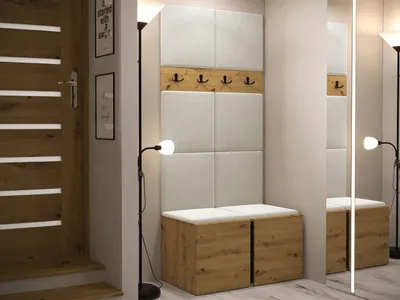 Obrázok produktu pre Predsieňová stena s čalúnenými panelmi 42x42 SELAND 4 - dub artisan / béžová
