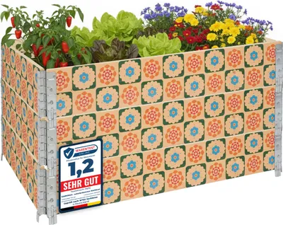 Image de Garronda 3 pièces Cadre en bois avec impression – Jardinières surélevées pour plantes, fleurs, fruits, légumes Bois avec impression décorative Fleurs avec fond