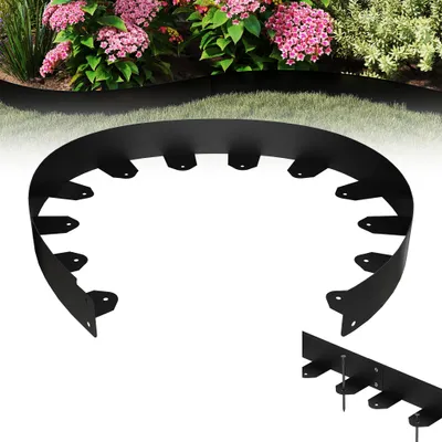 Image de LZQ 5m de bordure de gazon galvanisée, bordure de jardin flexible, hauteur 10 cm, 25 piquets inclus, pour parterre pelouse terrasse trottoir entrée, noir