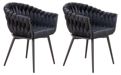 Produktbild von LC Home 2er Set Esszimmerstuhl »Remy« Flechtoptik Samt schwarz Armlehnstuhl Designerstuhl
