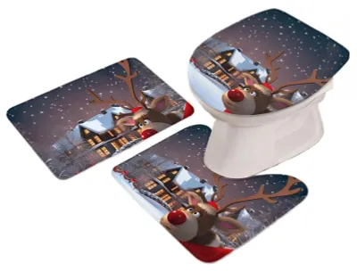 Image de Kit de décoration de Noël pour salle de bain, comprenant des tapis antidérapants