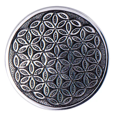 Immagine prodotto di Porta bastoncini d'incenso - Fiore della vita rotondo in metallo bianco