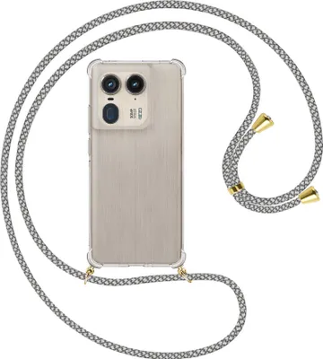 Produktbild von Handykette Backcover-Schutzhülle mit Band (Metall goldfarben) für Motorola Edge 50 Ultra 5G - weiß/grau kariert