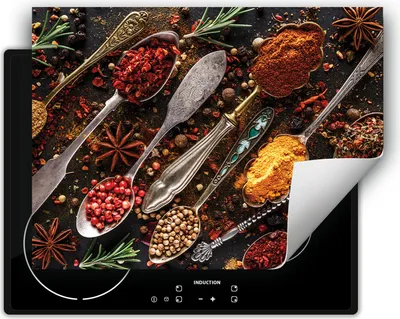 Produktbild von DarHaus Herdabdeckplatte 70x52 cm Anti Rutsch Matte Aufrollbar, Löffel - Kräuter