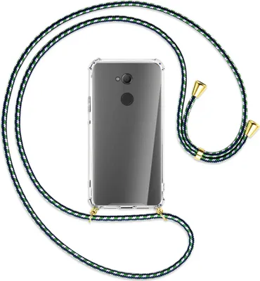 Produktbild von Handykette Backcover-Schutzhülle mit Band (Metall goldfarben) für Sony Xperia XA2 Ultra - grün/blau/weiß
