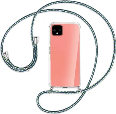 Produktbild von Handykette Backcover-Schutzhülle mit Band (Metall silberfarben) für Google Pixel 4 - grün/blau/weiß