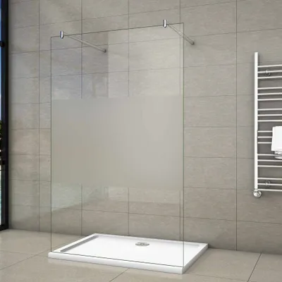 Produktbild von 77.7x200cm  Walk In 8mm Nano ESG Milchglasstreifen Duschabtrennung + 70-120cm Stabilisatorx2