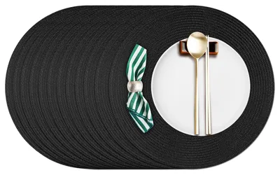 12 runde schwarze Platzsets, abwaschbar, 38 cm, hitzebeständig