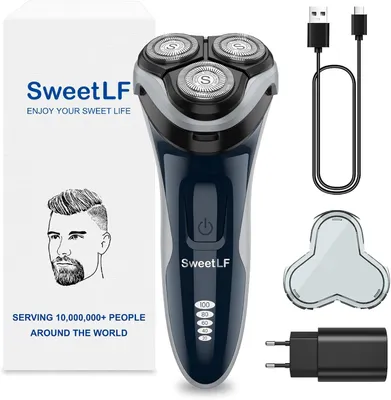 Produktbild von Elektrischer Herrenrasierer mit Präzisionstrimmer, 3D-Schwenkköpfe, Nass- & Trockenrasur, IPX7 wasserdicht, USB-Schnellladung, LED-Anzeige, starker!