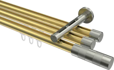 Produktbild von Interdeco Innenlaufstange / Gardinenstange mit Innenlauf Messing-Optik / Edelstahl-Optik, Typ Siteno Mavell (Zylinder Bicolor), 20 mm Ø 3-läufig, 180 cm