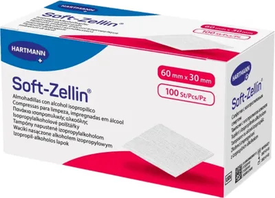 A product box for Hartmann Soft-Zellin alcohol wipes.