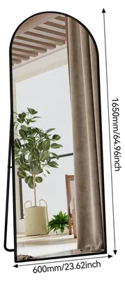 Obrázok produktu pre Zrkadlo celé telo, 165x60 cm - stojace alebo nástenné - oblúkový tvar - veľké zrkadlo do šatne - moderný, minimalistický dizajn - vhodné do spálne, chodby, obývačky - čierna farba