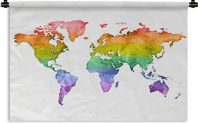 Produktbild von MuchoWow® Wandteppich Wandbehang Weltkarte - Flagge des Stolzes - Aquarell 90x60 cm Tapisserie Dekoration Wandtuch - Wandskulpturen - Bildteppich