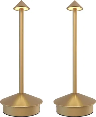 Produktbild von Ledvion – 2x Wiederaufladbare LED-Tischleuchte, Messinggold, 40 Lumen, dimmbar 2700 K – 5000 K, 3600 mAh Akku, IP20, Touch-Steuerung, kabellose LED-Lampe für den Innenbereich, USB-C wiederaufladbar, Alba