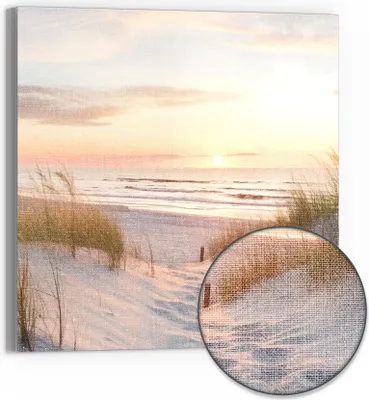 Produktbild von DEQORI Hybrid Leinwand Bild 30x30 cm 'Abendruhe am Strand' Wandbild Glas flach modern