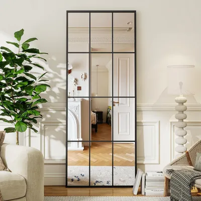 Immagine prodotto di Specchio a parete 165x60 cm, nero. Specchio a figura intera, da appendere o appoggiare. Forma rettangolare
