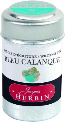 Imagen del producto de J. Herbin, Jacques Herbin, 20114T - Paquete de 6 cartuchos de tinta para plumas estilográficas - Producto ecológico, sin residuos - Azul "Calanque"