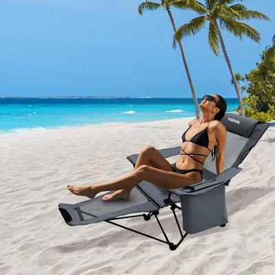 Produktbild von Famanu Campingstuhl mit Fußstütze - faltbarer Strandstuhl, 4-fach verstellbar