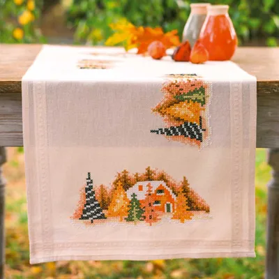 Produktbild von Vervaco Tischläufer Kreuzstich Stickpackung "Winterdorf", Zählmuster, 40x100cm