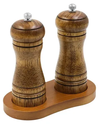 Image de Ensemble de 2 moulins à poivre - Moulins en bois avec socle de 12,7 cm
