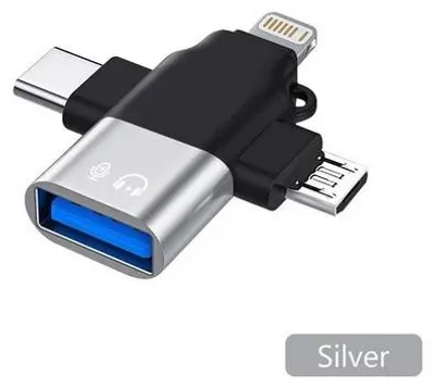 Productafbeelding van Elough- 3 In 1 - Usb3.0 - Data Reader / Transfer Micro/Type C/Bliksem Converter Voor Usb Disk Mouse - Smart Cardreader Voor Iphone Samsung Tablet Ipad - Zilver