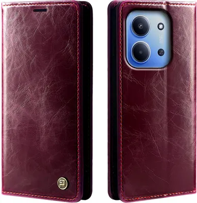 Produktbild von Handyhülle für Xiaomi Redmi 15C Kunstleder Flip Vintage Cover Hülle RFID Schutz Case Kartenfach Farbe: Weinrot