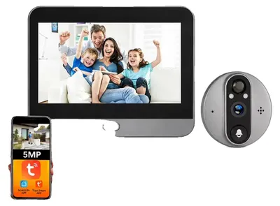 Imagen del producto de Cámara para mirilla, resolución de 5 megapíxeles, audio bidireccional, cámara para timbres