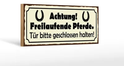Produktbild von Holzschild Achtung freilaufende Pferde, 27x10 cm, Holzschilder Bauernhof Landwirt Tiere