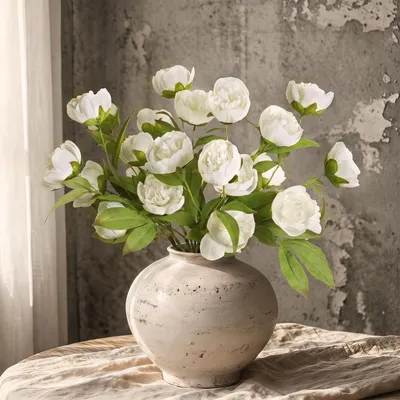 Kunstpioenrosen, 6 Stück, 68 cm, Weiß, Seide, für Vase & Deko