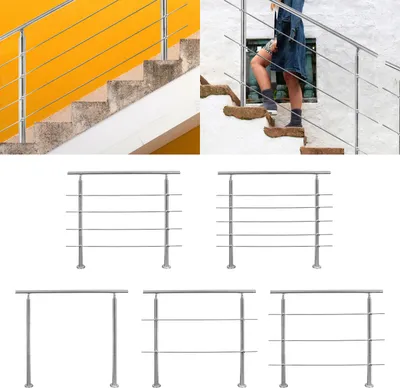 Obrázok produktu pre Clanmacy zábradlie z nehrdzavejúcej ocele zábradlie vnútorné a vonkajšie schodisko zábradlie s 2 stĺpiky pre balkón schody zábradlie - 120 cm 0 priečky
