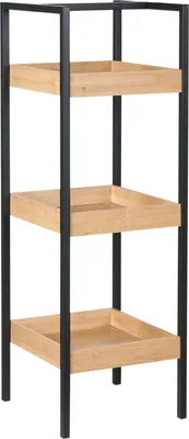 Produktbild von BELIANI Regal Hellbraun Bambusholz 90 cm Hoch Schmal mit Schwarzem Metallgestell 3 Regalflächen Rustikaler Stil Standregal für Badezimmer Flur Diele