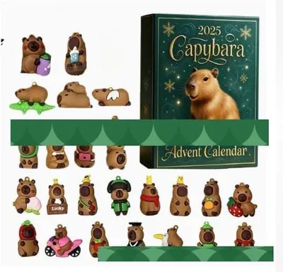 Produktbild von Adventskalender mit Capybara-Motiven, 2026 - Weihnachtskalender mit 24 Tagen und 3D-Figuren